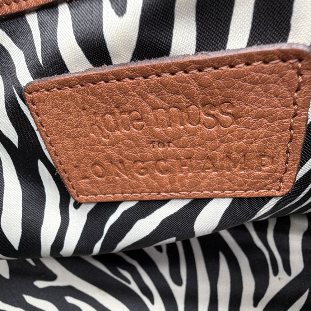 Longchamp Kate Moss Brown Zip Satchel Zebra Lining Gold Hardware Inner Pockets - Picture 7 of 7